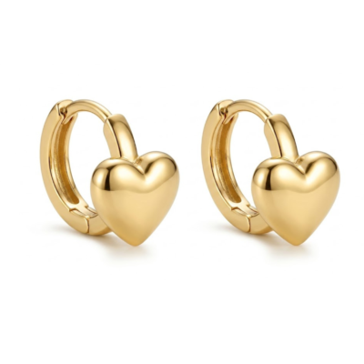 Puff Heart Charm Huggie Earrings 18K Gold Plated – Cute Minimalist Jewelry