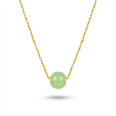 Jade Bead Necklace 18K Gold Plated – Green Stone Minimalist Jewelry