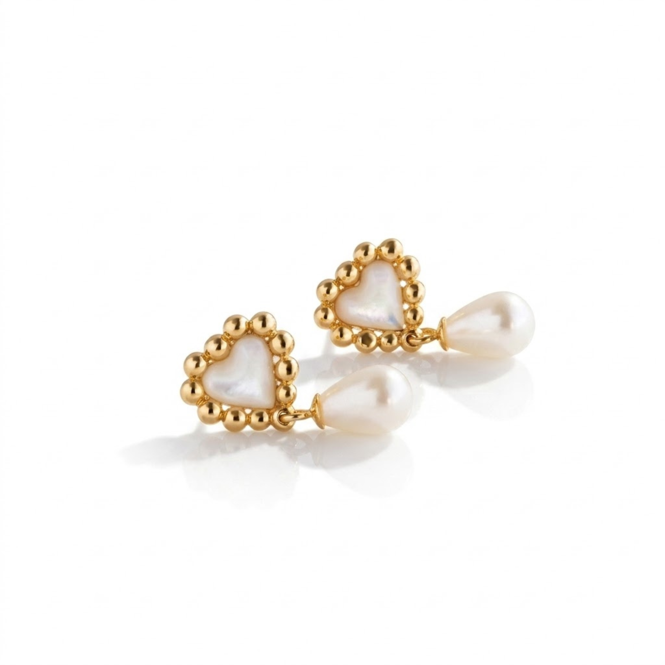Pearl Heart Beaded Drop Stud Earrings 18K Gold Plated – Elegant Jewelry - Image 4