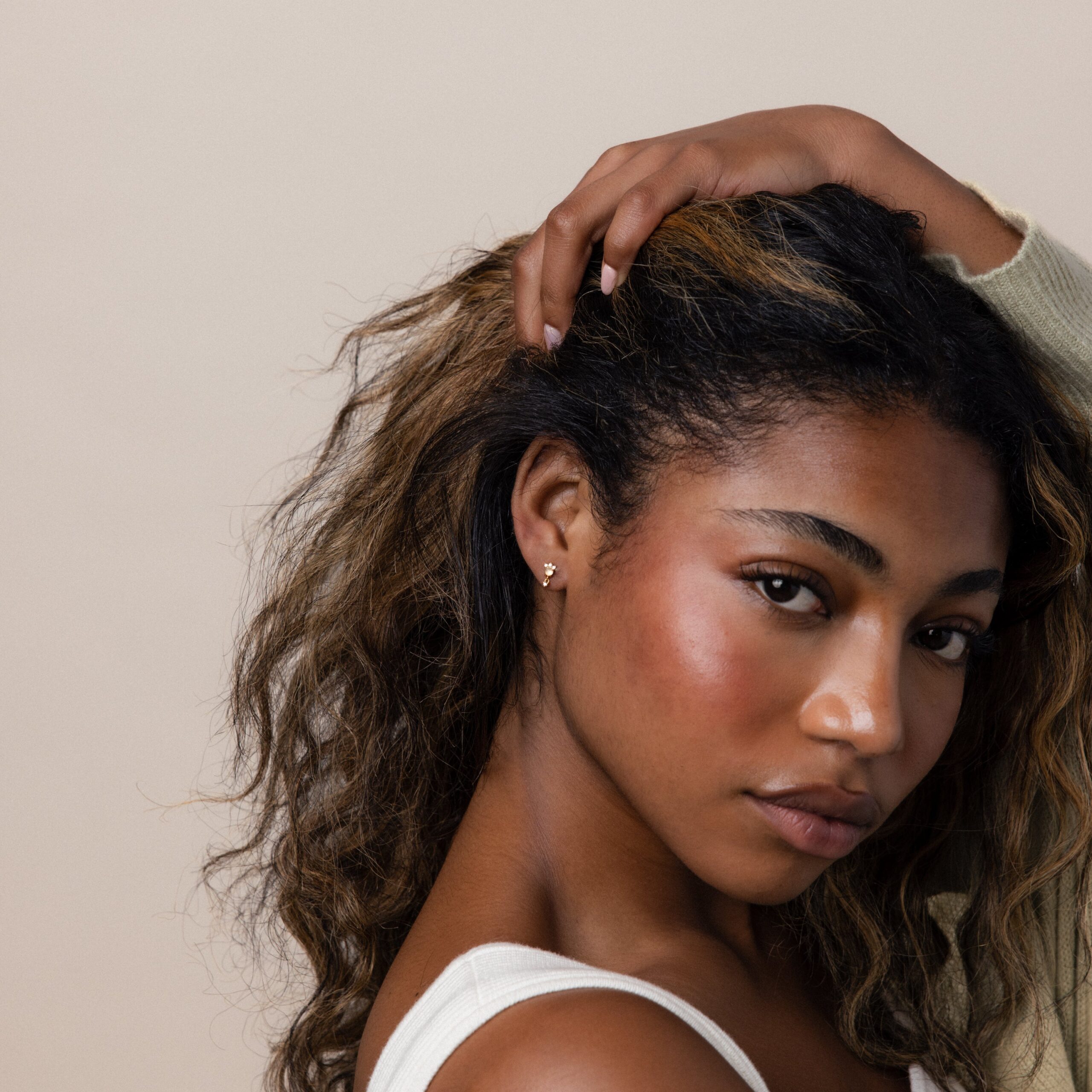 Halo Moonstone Drop Studs in 18K Gold - Image 6