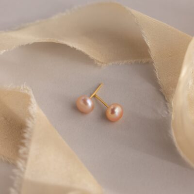Pink Pearl Studs in 18K Gold