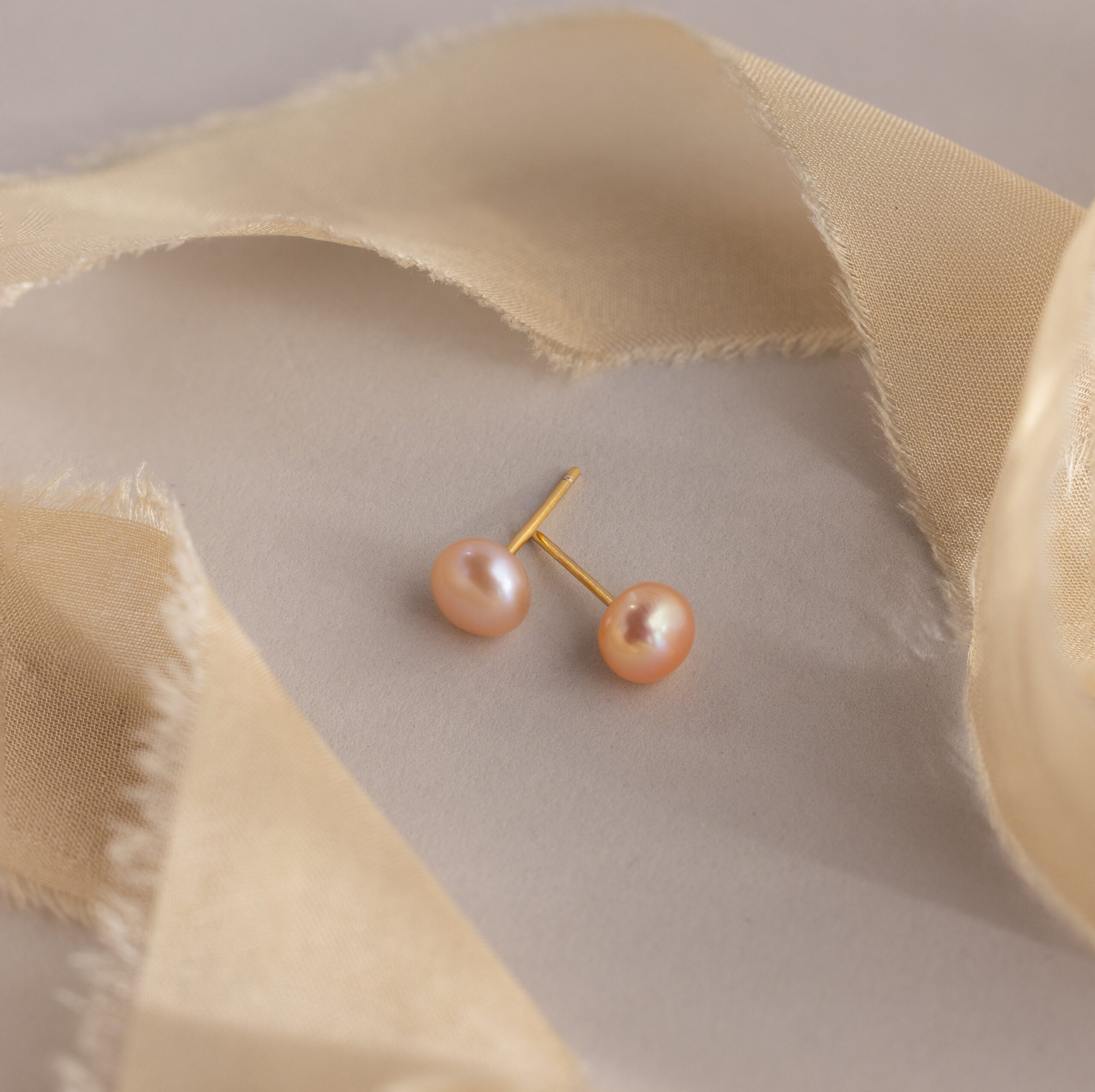 Pink Pearl Studs in 18K Gold