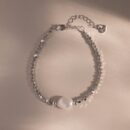 Pearl Charm Beaded Bracelet in Silver