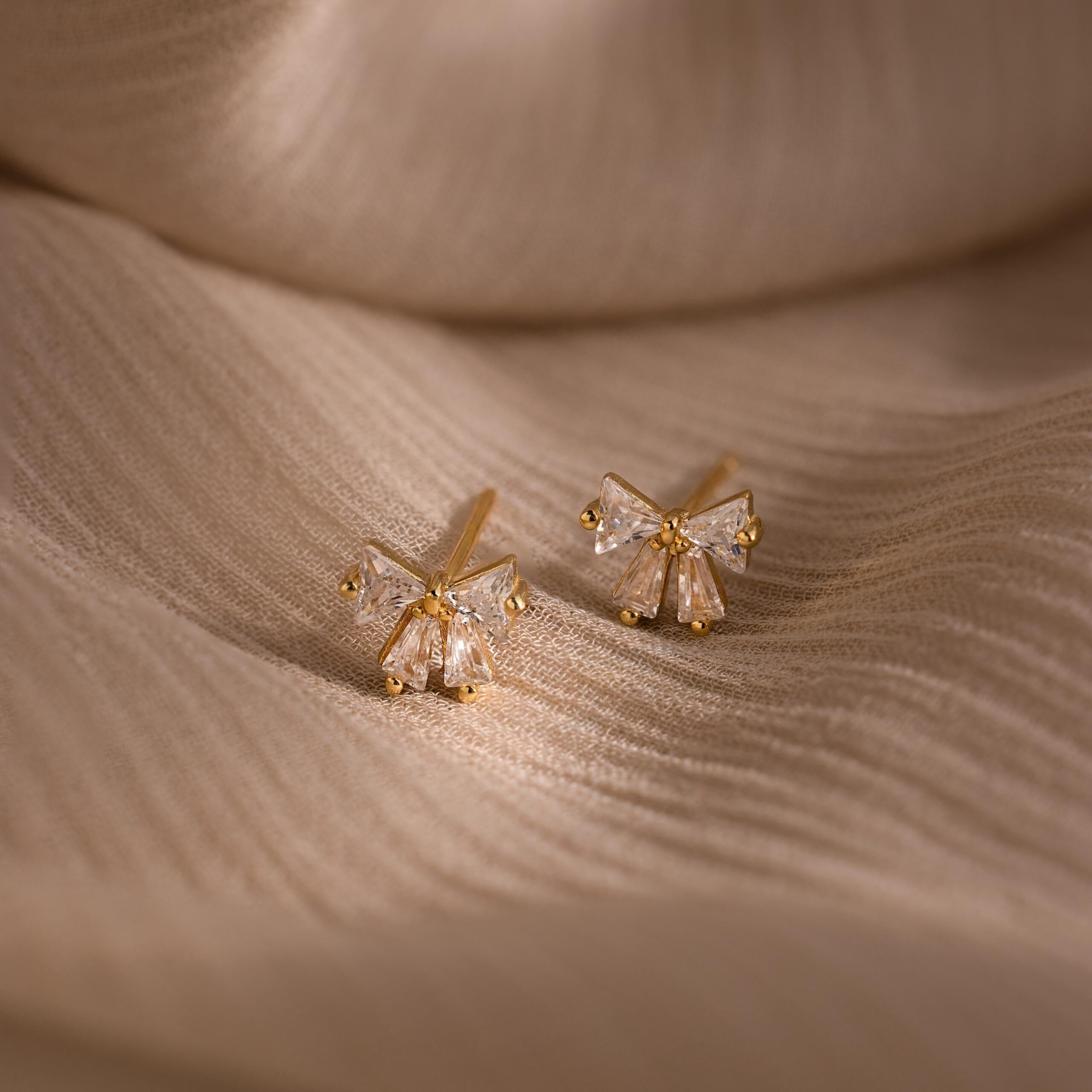 Diamond Bow Studs in 18K Gold - Image 3