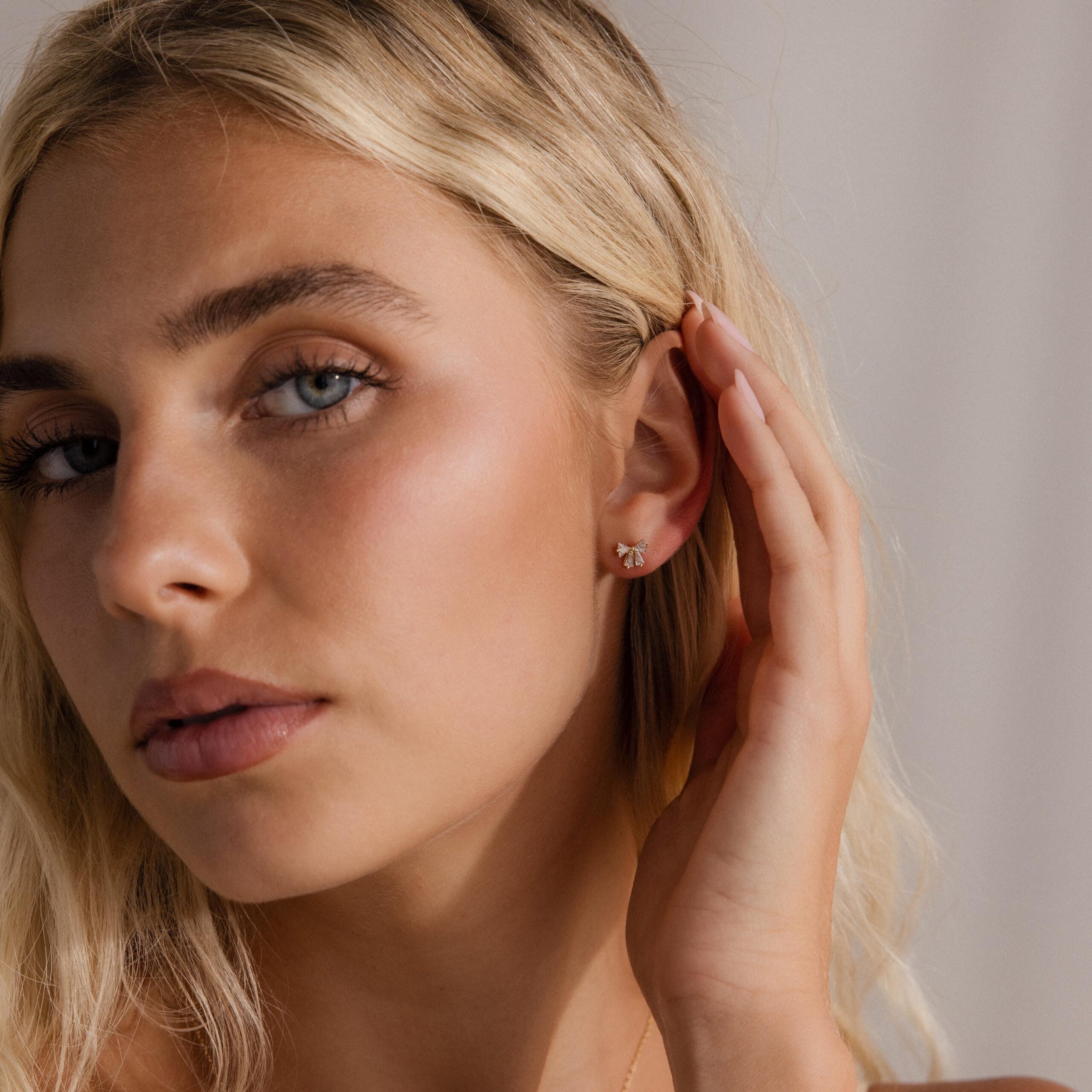 Diamond Bow Studs in 18K Gold - Image 4