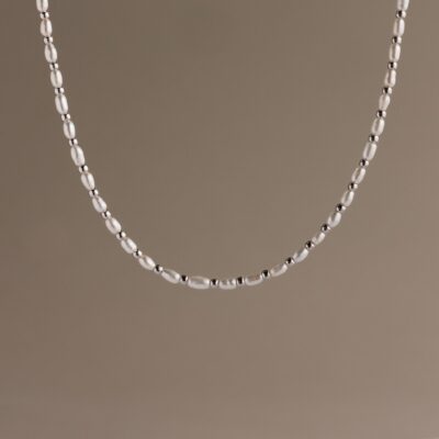 Beaded Pearl Necklace in Silver