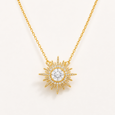 18K Gold Plated Sunburst Necklace for Women – CZ Pendant