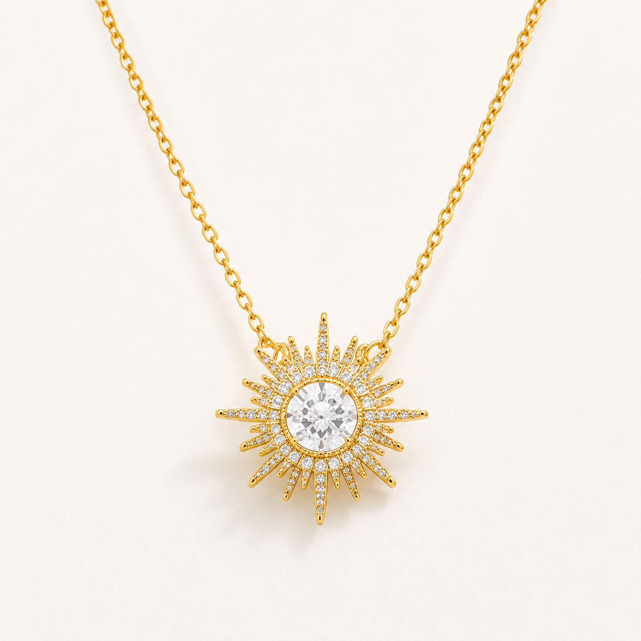 18K Gold Plated Sunburst Necklace for Women – CZ Pendant
