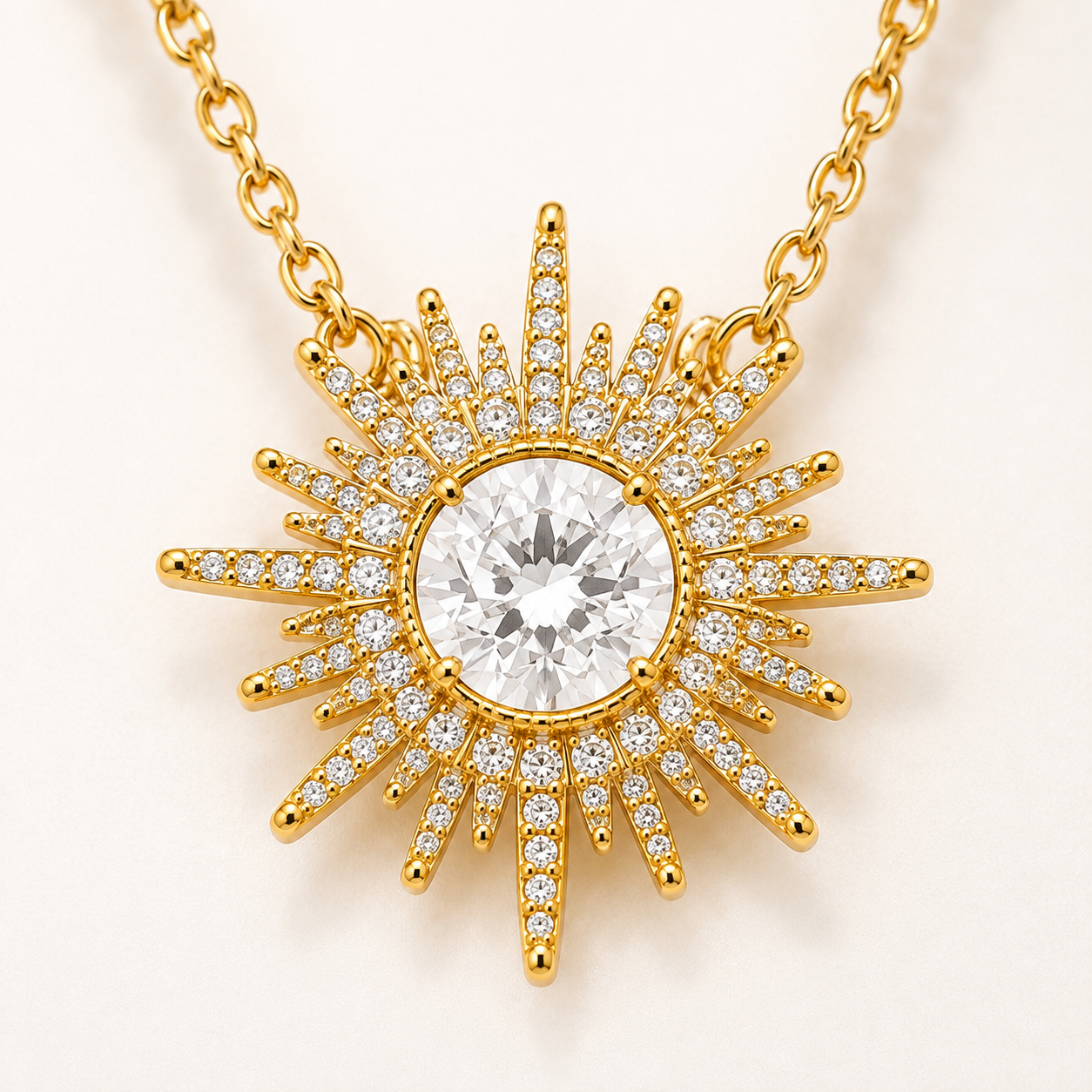 18K Gold Plated Sunburst Necklace for Women – CZ Pendant - Image 2
