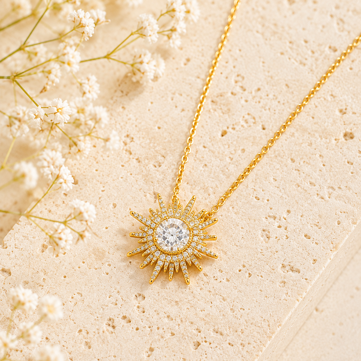 18K Gold Plated Sunburst Necklace for Women – CZ Pendant - Image 4