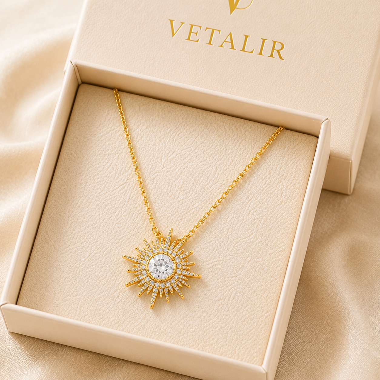 18K Gold Plated Sunburst Necklace for Women – CZ Pendant - Image 5