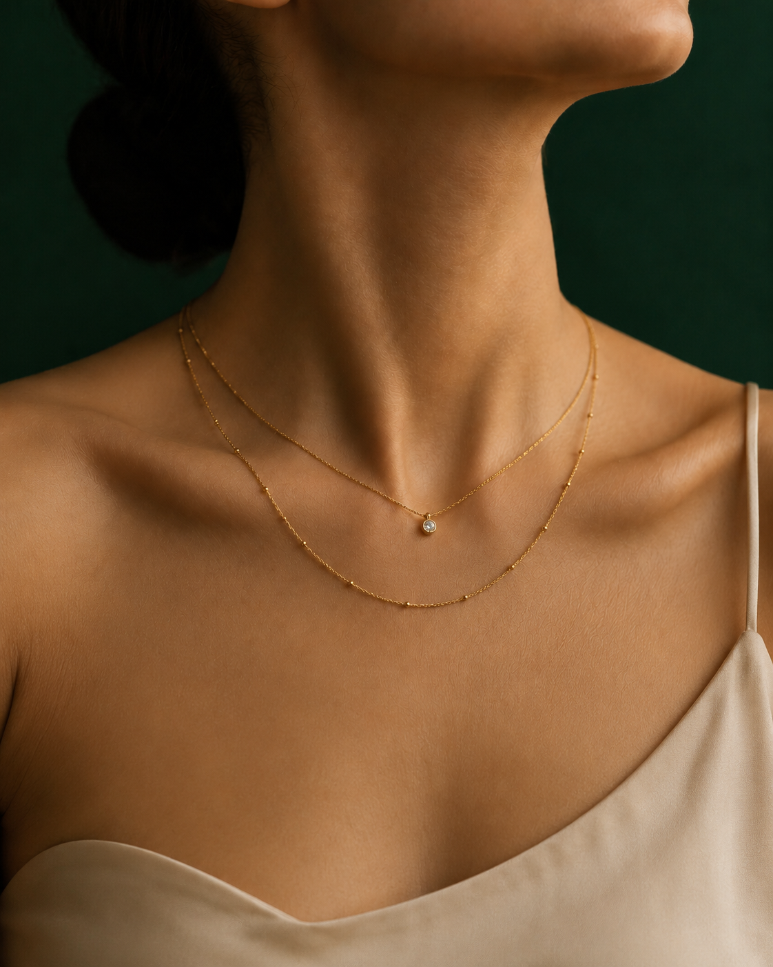 Two layered gold necklaces at 16 and 18 inches