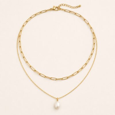 Mixed Chain Choker and Pearl Necklace – 18K Gold Plated