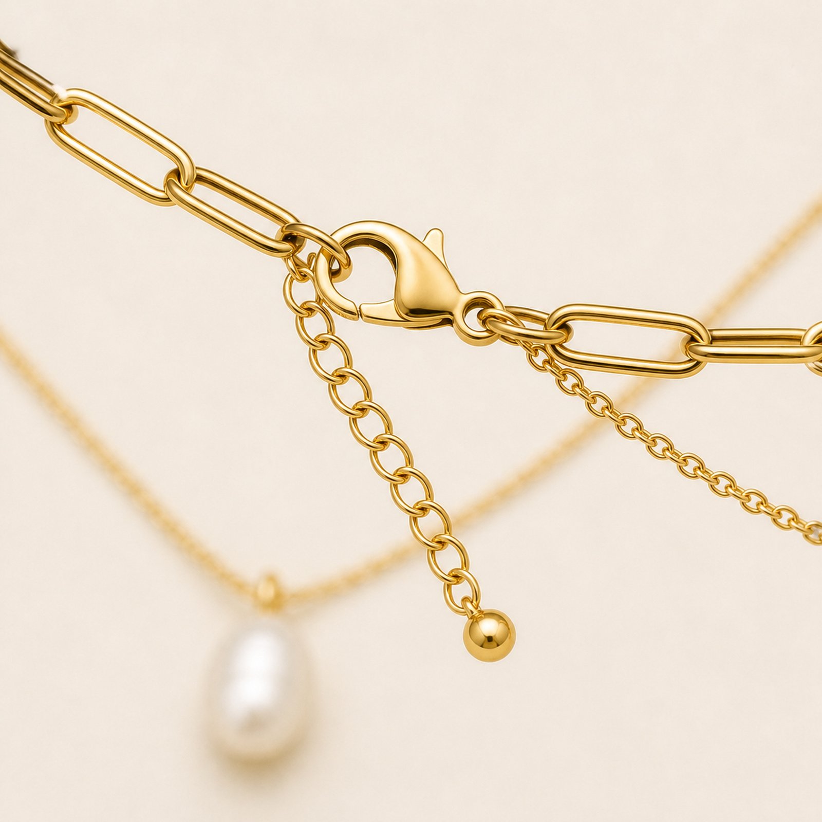 Mixed Chain Choker and Pearl Necklace – 18K Gold Plated - Image 5