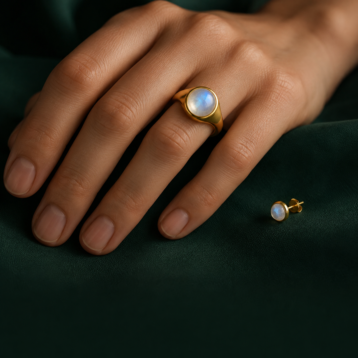 Minimalist gold plated rings on a hand