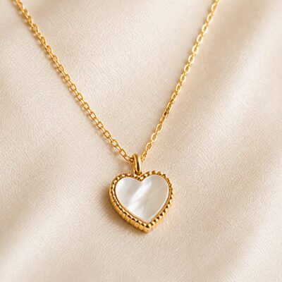 Mother of Pearl Heart Necklace – 18K Gold Plated