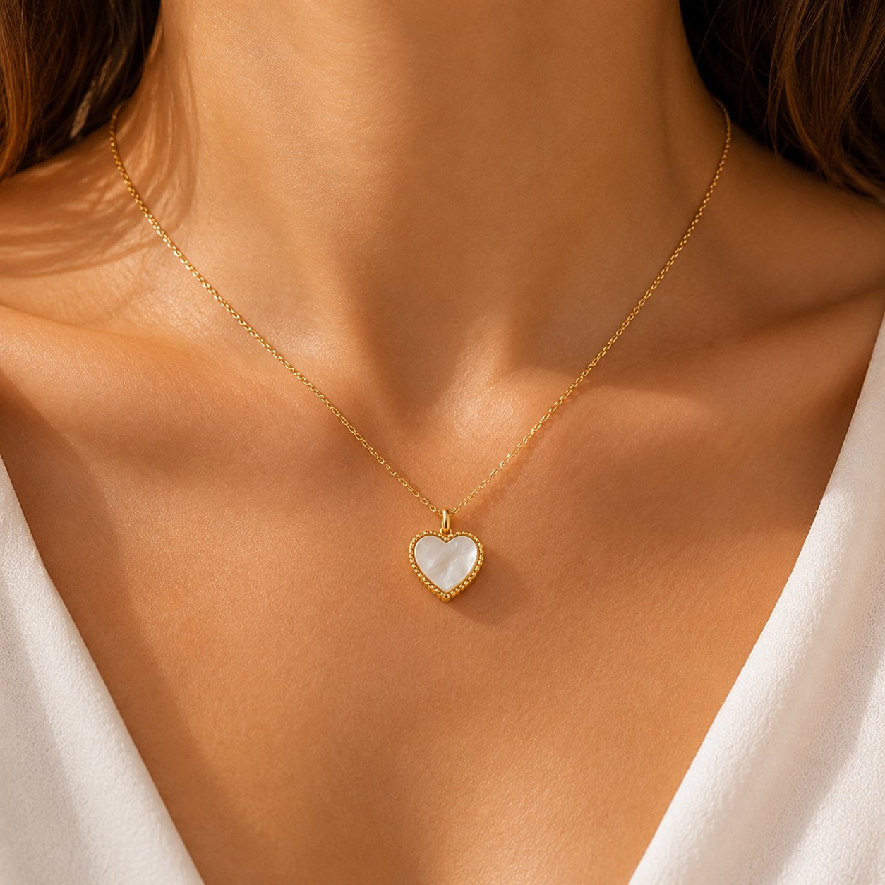 Mother of Pearl Heart Necklace – 18K Gold Plated - Image 3