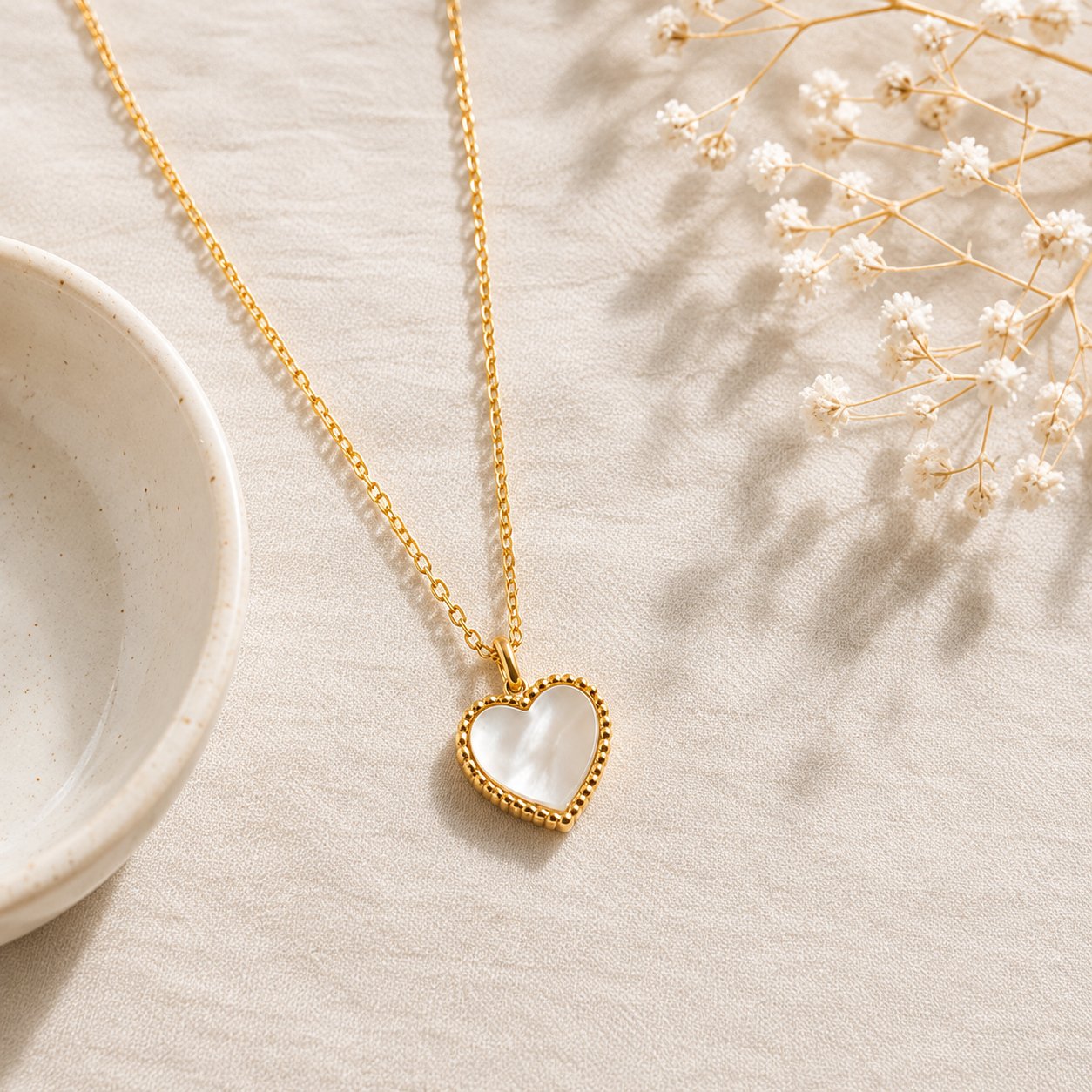 Mother of Pearl Heart Necklace – 18K Gold Plated - Image 4