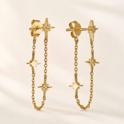 Multi-Star Chain Earrings – 18K Gold Plated
