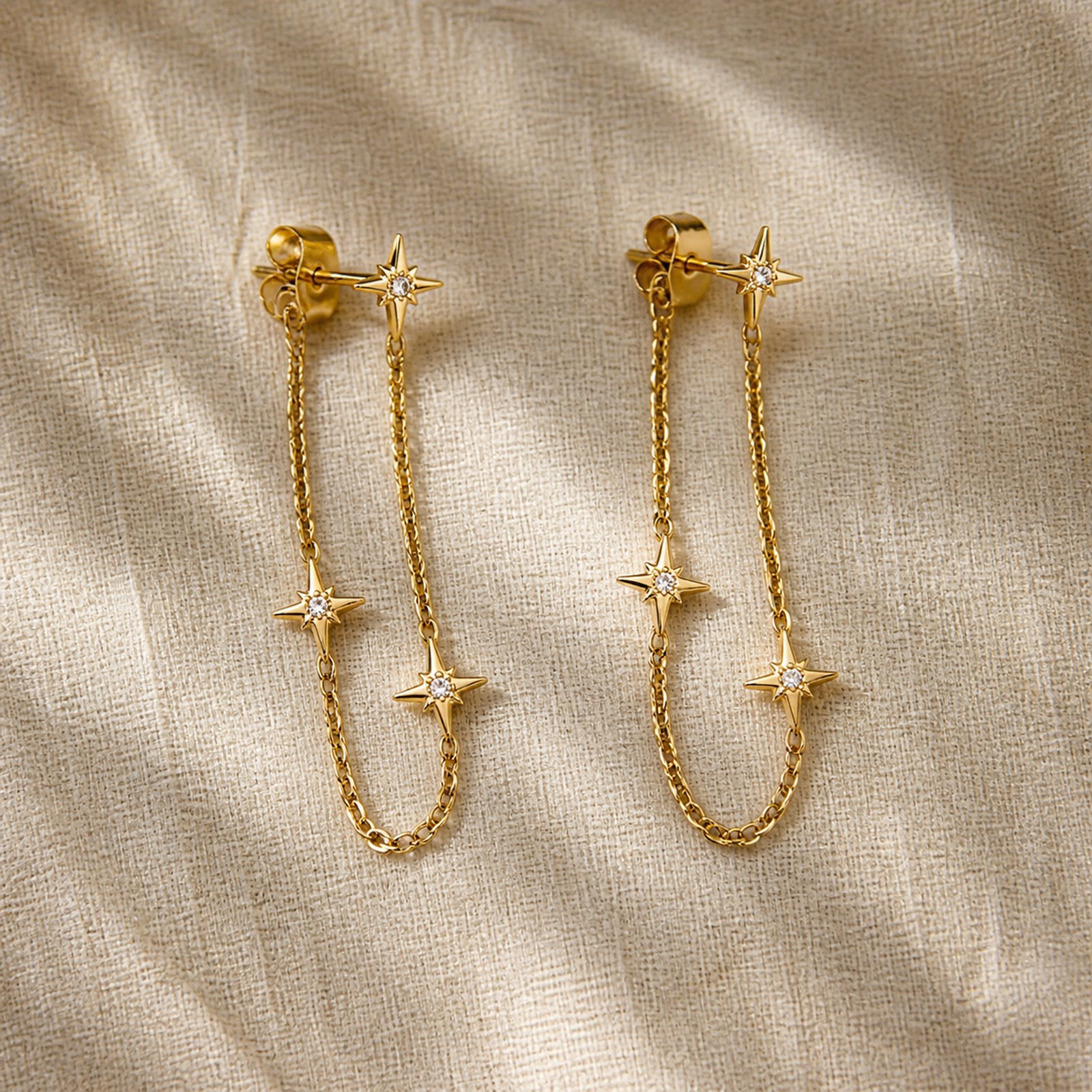 Multi-Star Chain Earrings – 18K Gold Plated - Image 2
