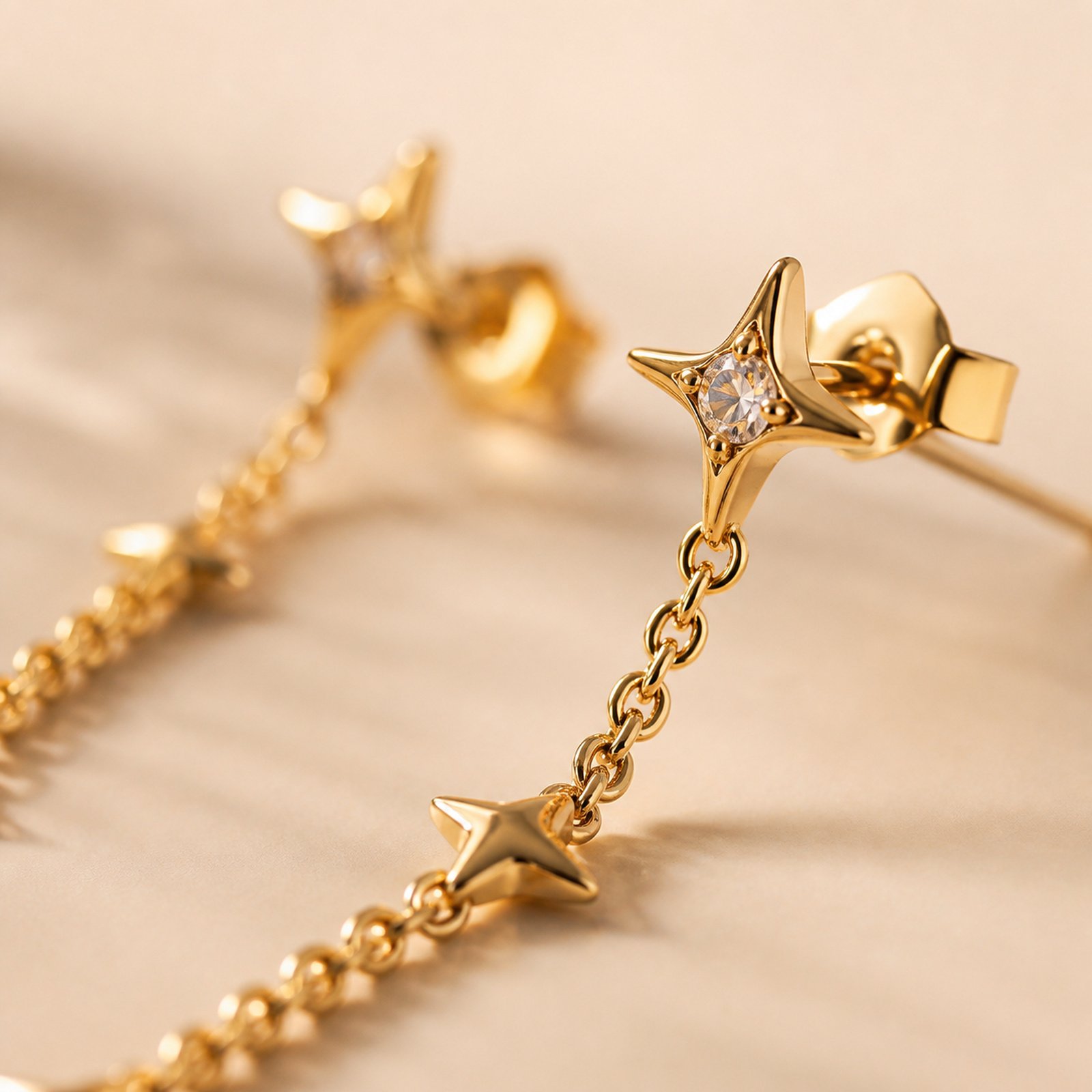 Multi-Star Chain Earrings – 18K Gold Plated - Image 4