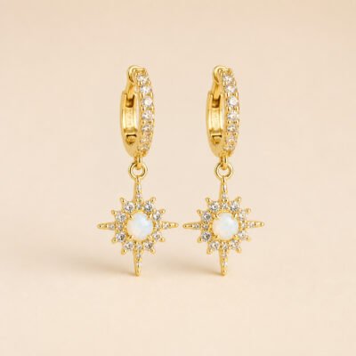 Opal Starburst Huggie Hoop Earrings – 18K Gold Vermeil