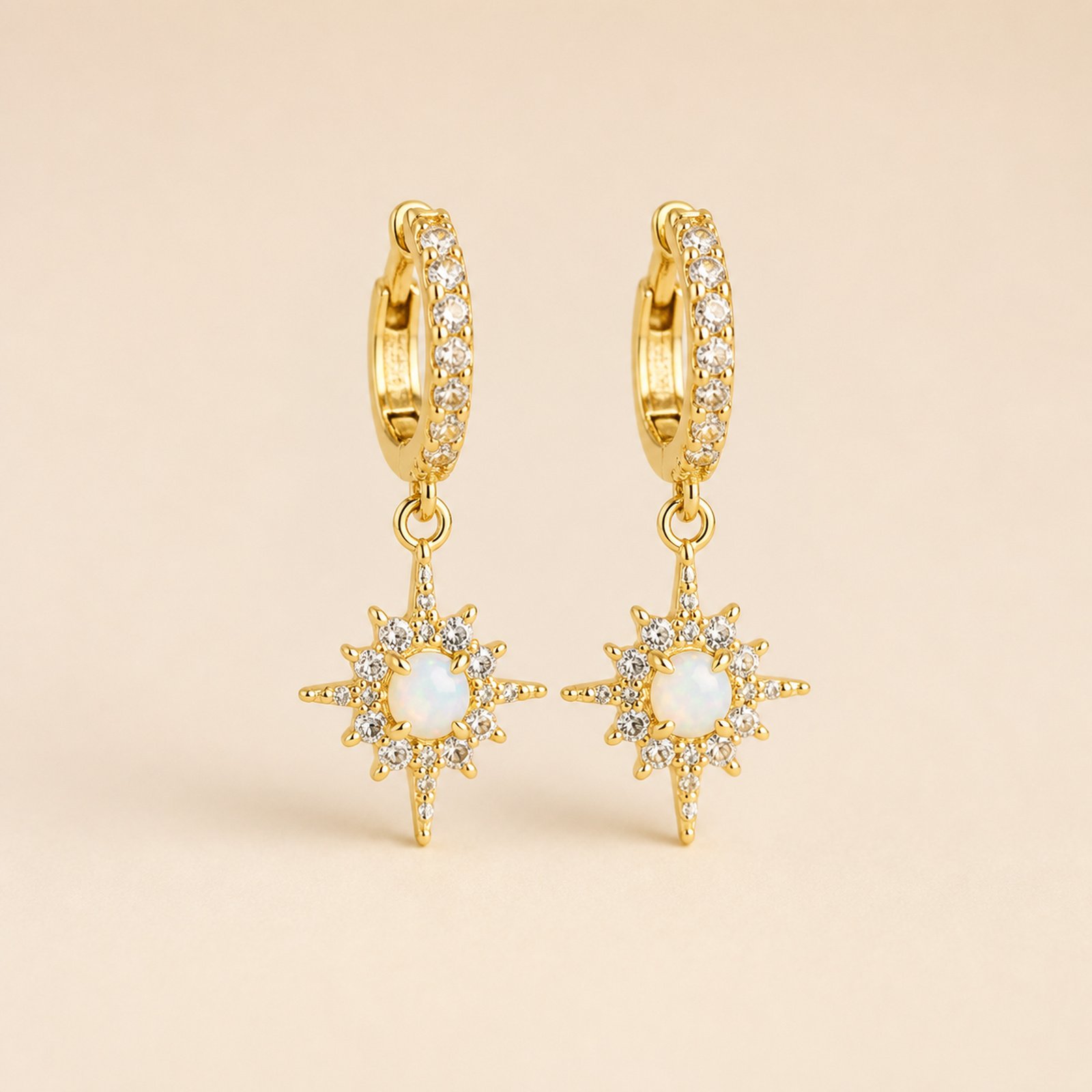 Opal Starburst Huggie Hoop Earrings – 18K Gold Vermeil