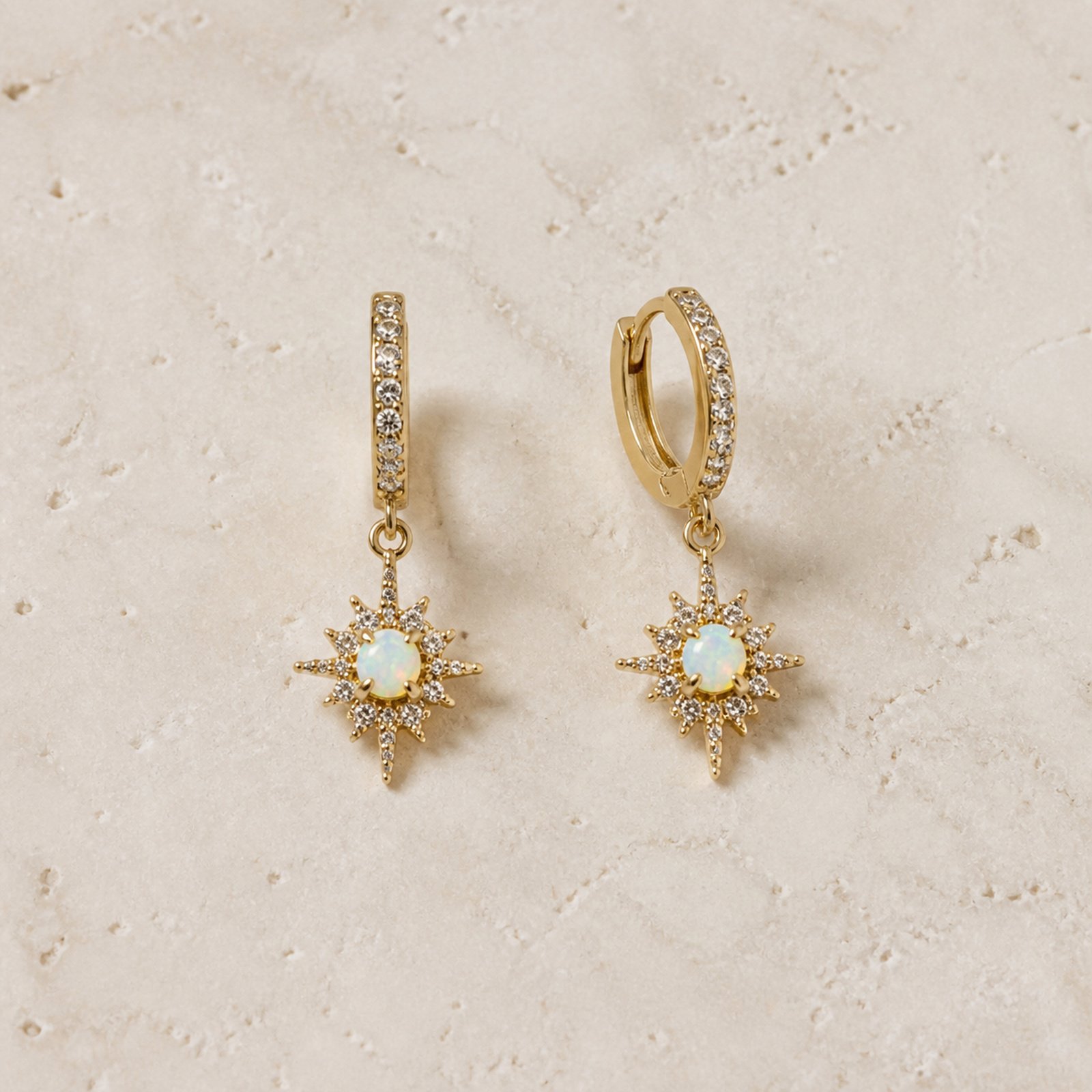 Opal Starburst Huggie Hoop Earrings – 18K Gold Vermeil - Image 3