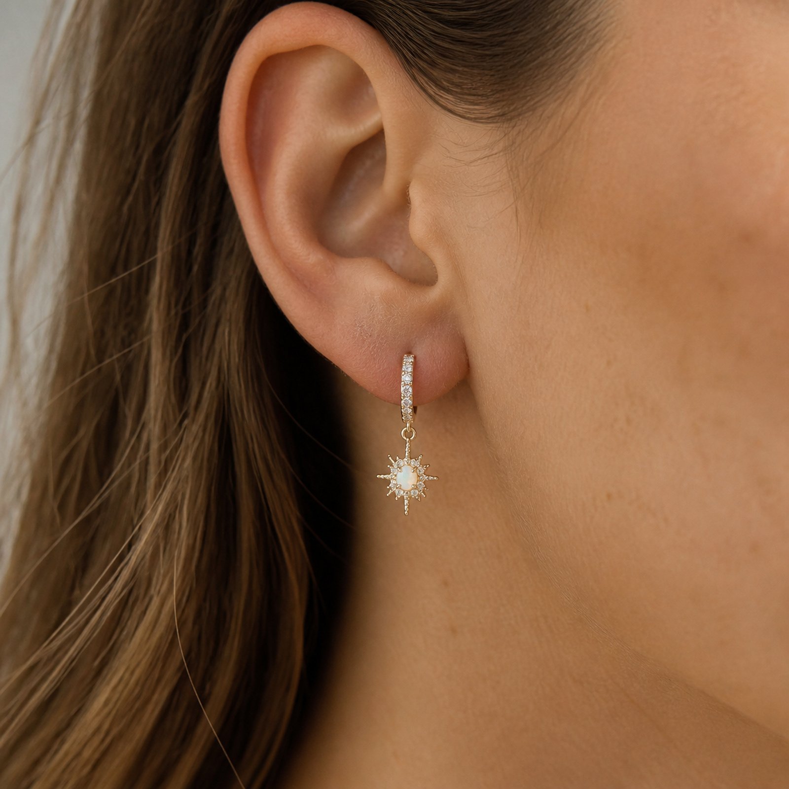 Opal Starburst Huggie Hoop Earrings – 18K Gold Vermeil - Image 4
