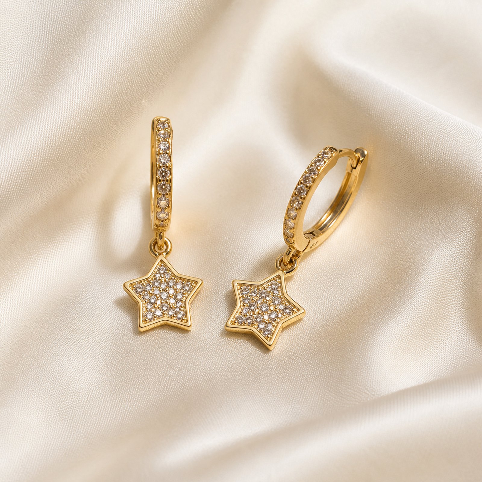 Pavé Star Charm Huggie Hoop Earrings – 18K Gold Plated - Image 3