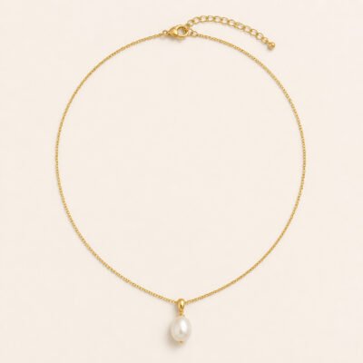 Dainty Pearl Drop Necklace – 18K Gold Plated