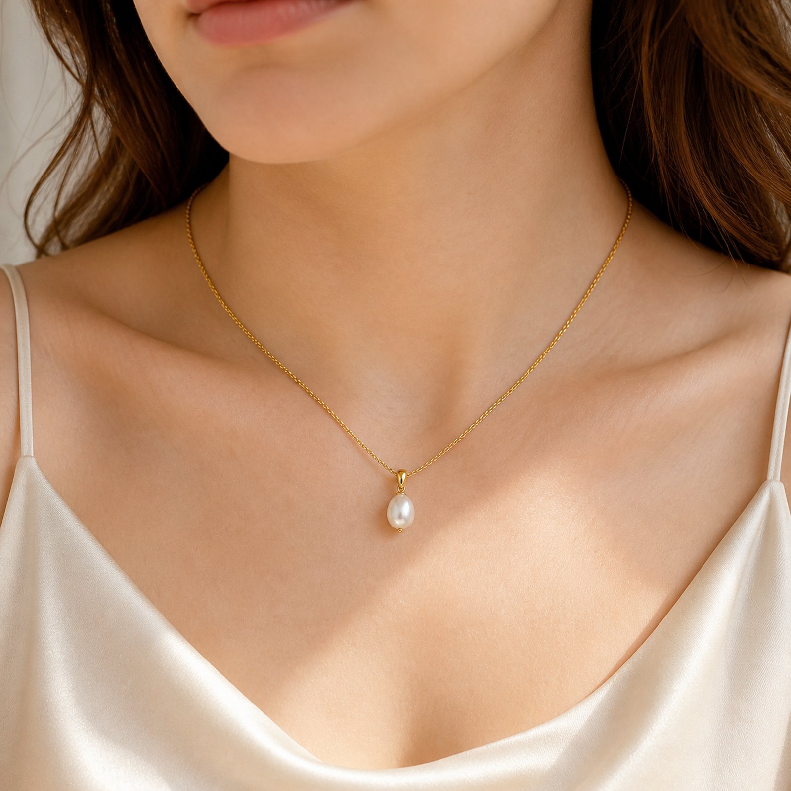 Dainty Pearl Drop Necklace – 18K Gold Plated - Image 3