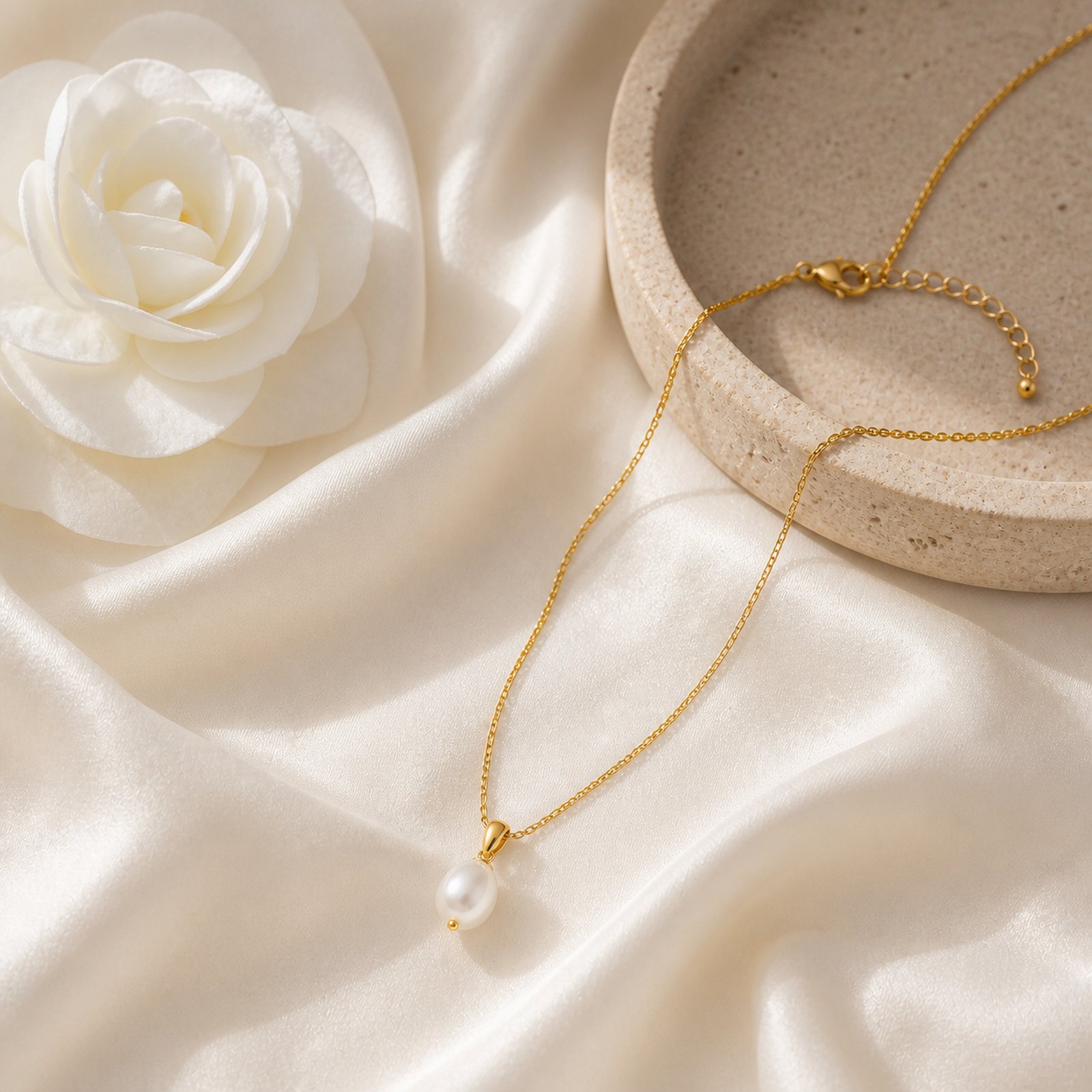 Dainty Pearl Drop Necklace – 18K Gold Plated - Image 4