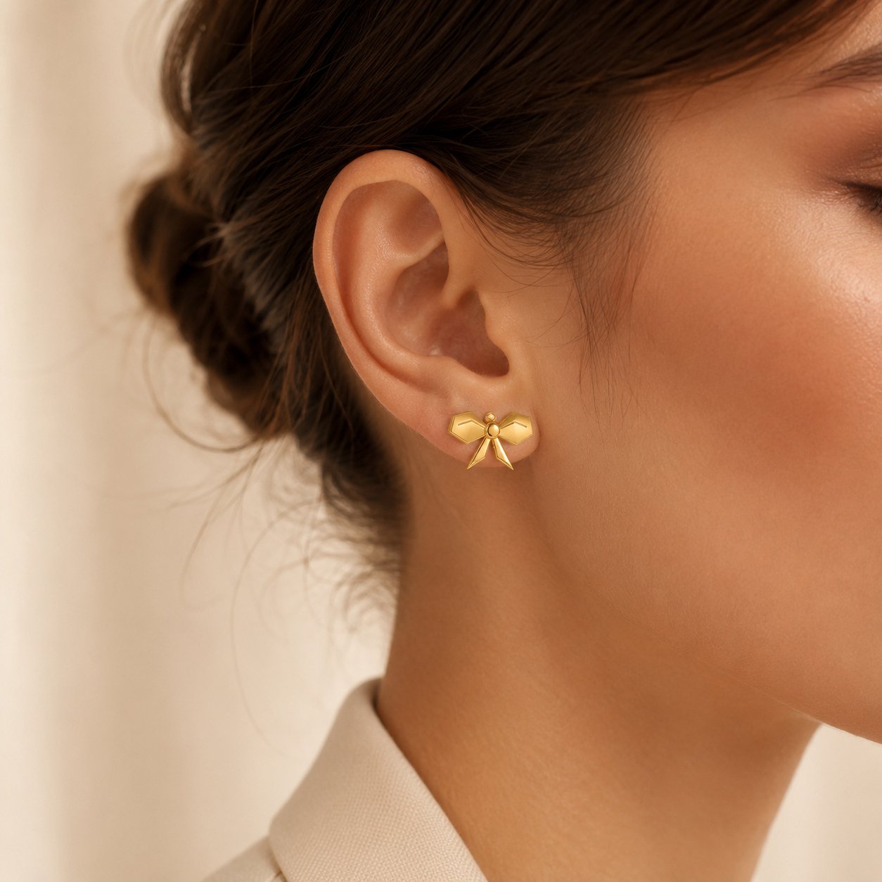 Ribbon Bow Stud Earrings – 18K Gold Plated - Image 2