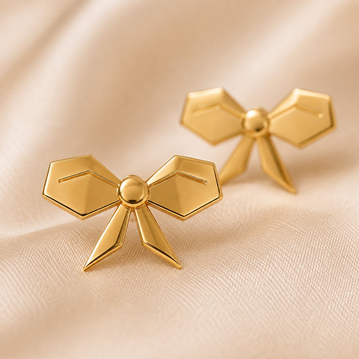 Ribbon Bow Stud Earrings – 18K Gold Plated - Image 3