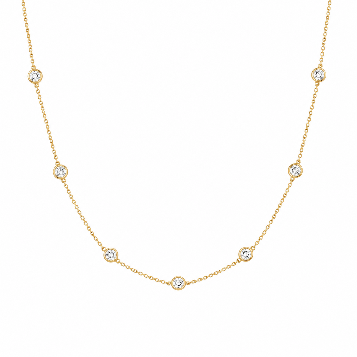 18K PVD gold-plated cubic zirconia station necklace on a clean white background