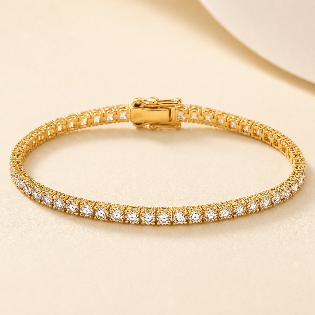 3mm Round CZ Tennis Bracelet – 18K Gold Plated