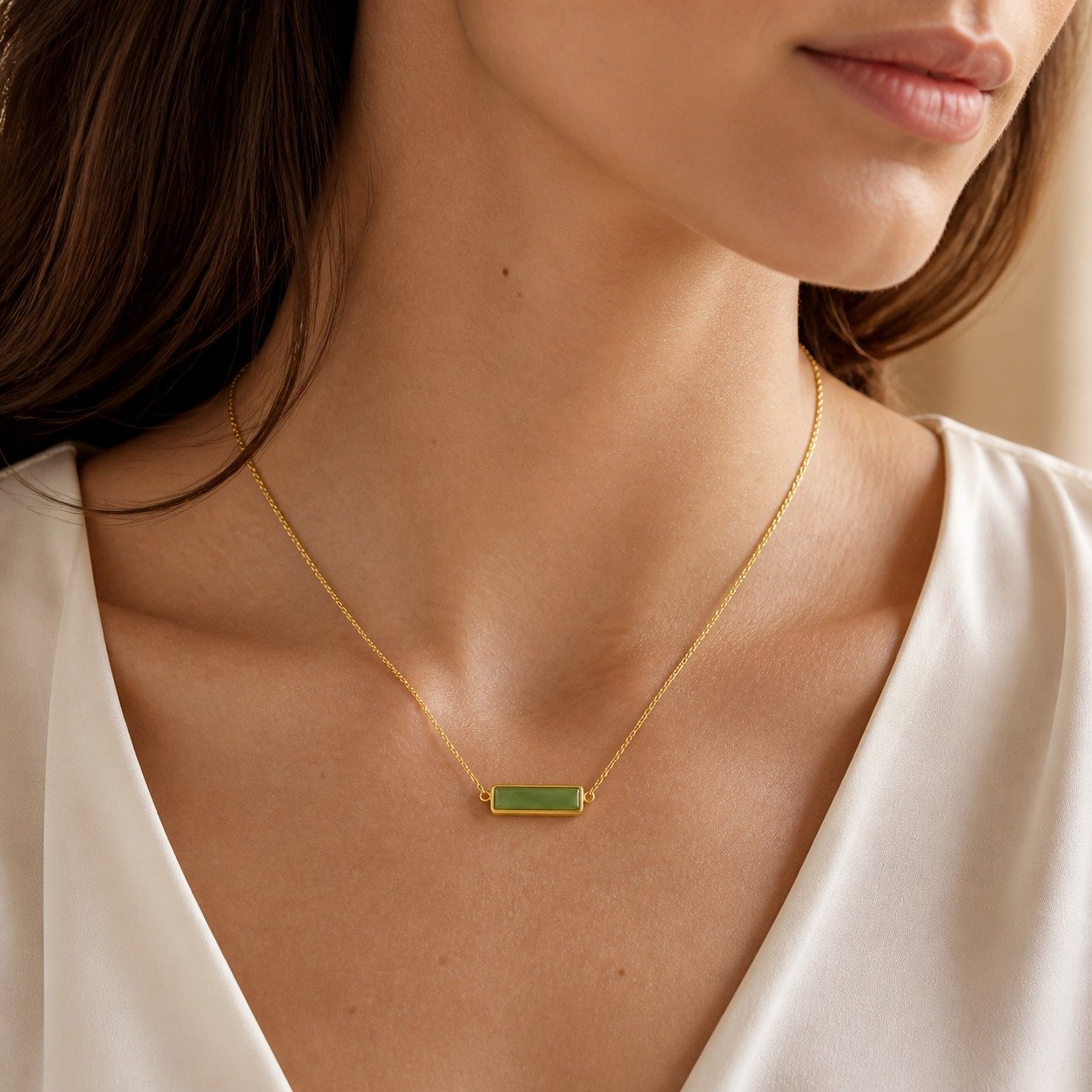 Dainty Jade Bar Necklace – 18K Gold Plated - Image 4
