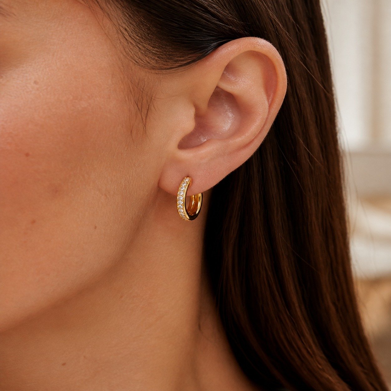 Double-Layer CZ Huggie Earrings – 18K Gold Plated - Image 4