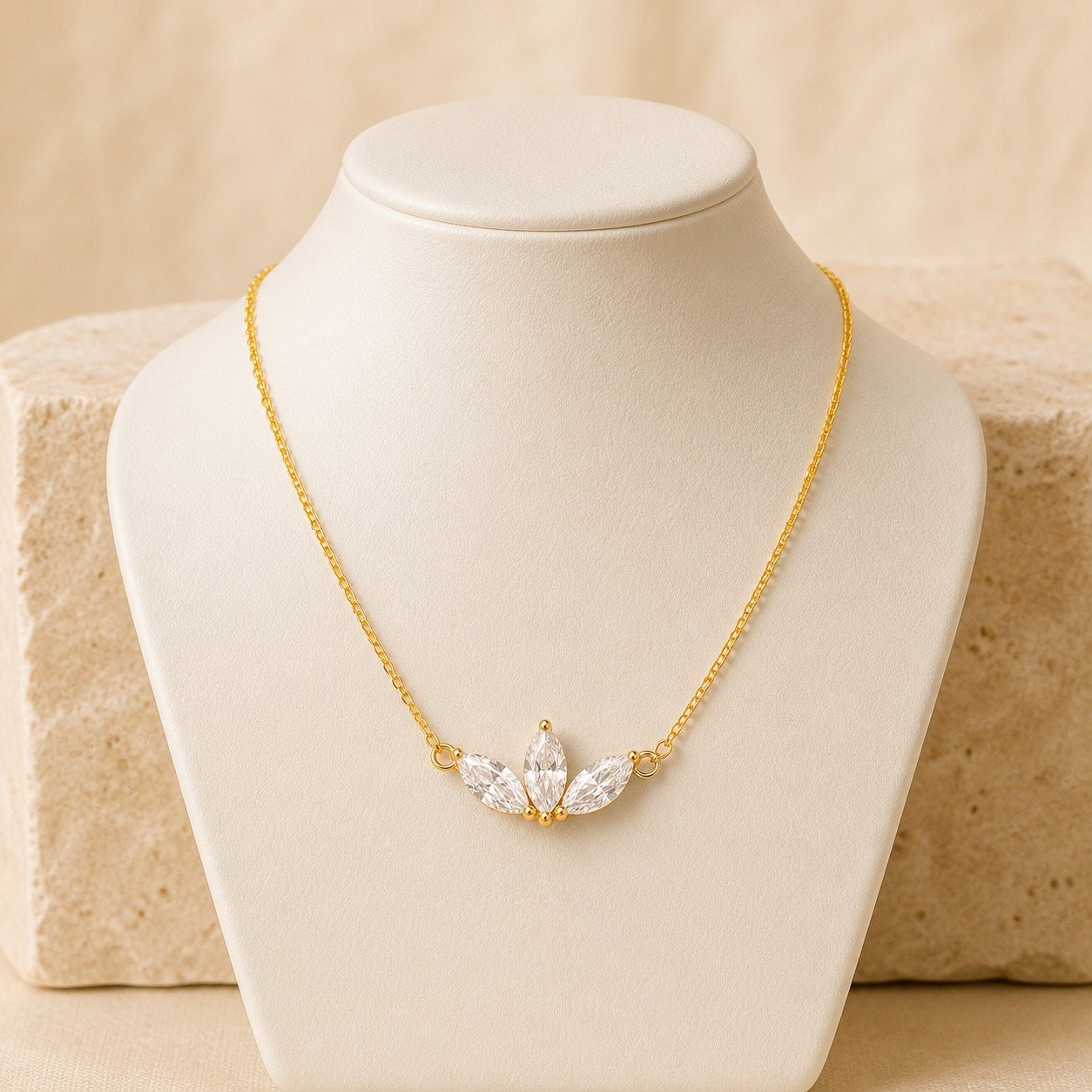 Marquise CZ Flower Necklace – 18K Gold Plated - Image 3