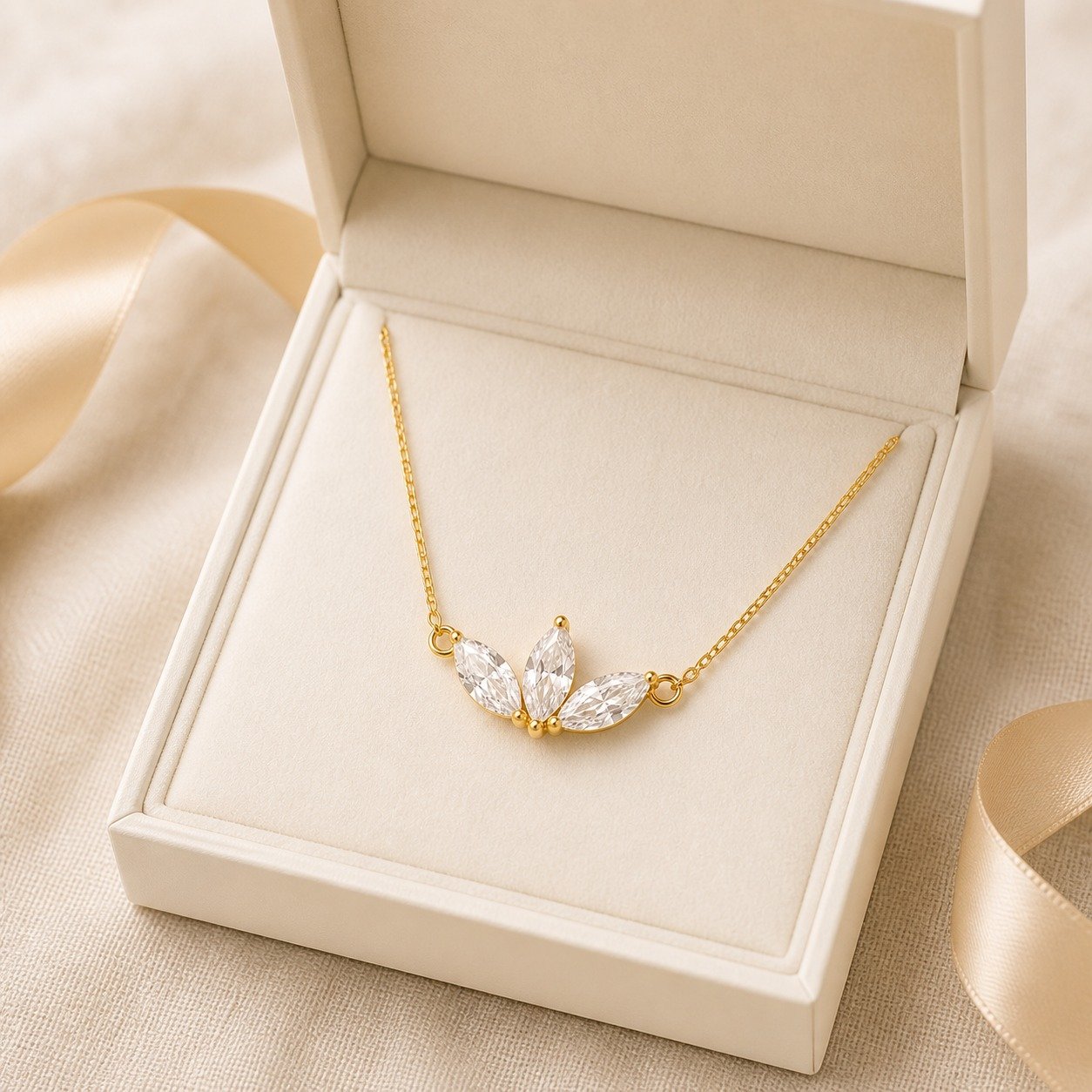 Marquise CZ Flower Necklace – 18K Gold Plated - Image 5