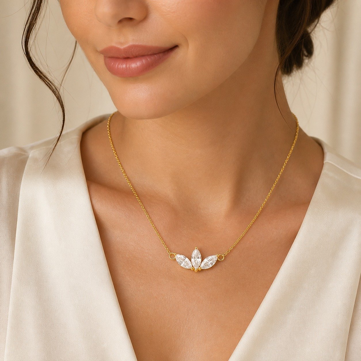 Marquise CZ Flower Necklace – 18K Gold Plated - Image 4
