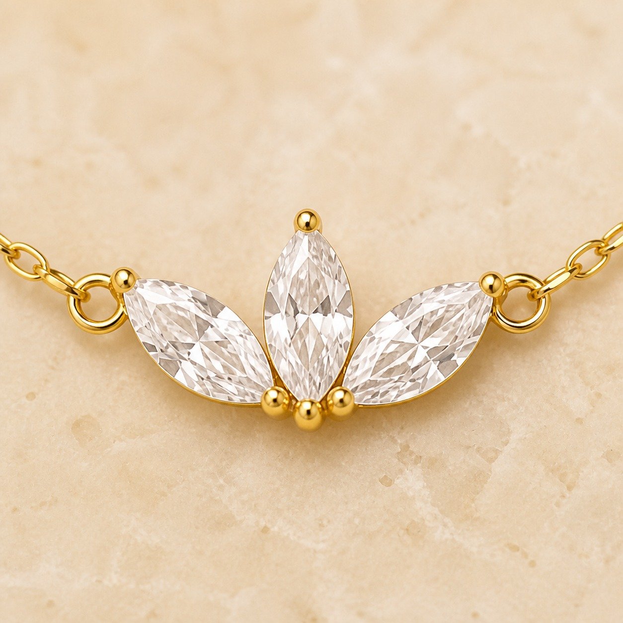 Marquise CZ Flower Necklace – 18K Gold Plated - Image 2