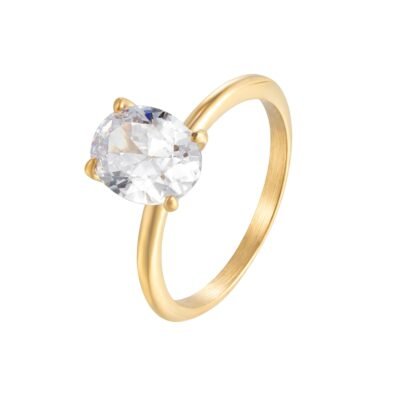 Oblong Engagement Ring with Oval Zircon – Stainless Steel