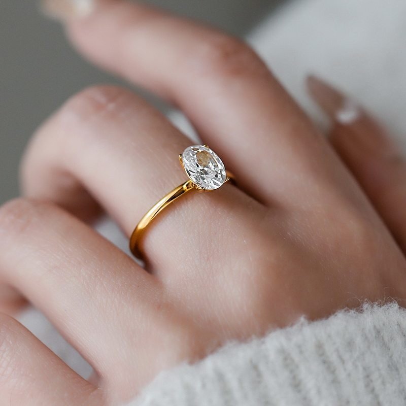 Oblong Engagement Ring with Oval Zircon – Stainless Steel - Image 2