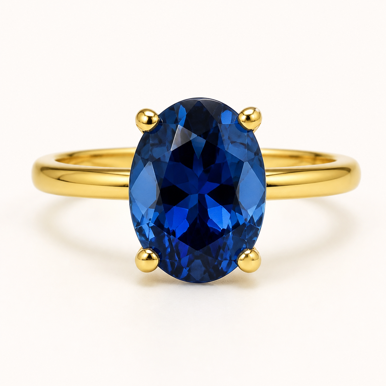 Oval Birthstone Solitaire Ring – Gold-Plated 925 Silver