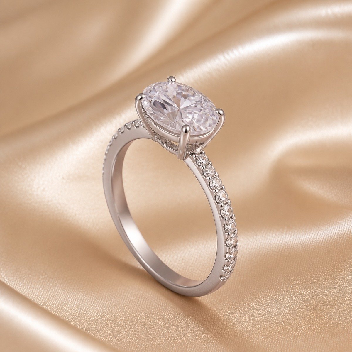 Oval Moissanite Pave Engagement Ring – 925 Silver - Image 2