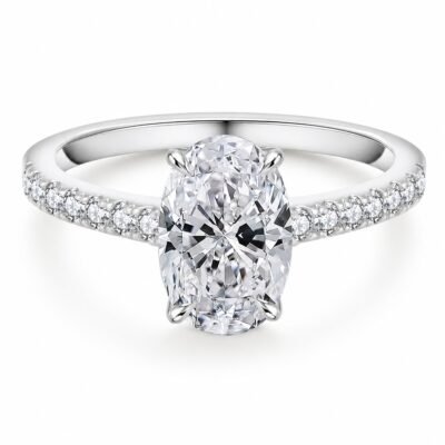 Oval Moissanite Pave Engagement Ring – 925 Silver