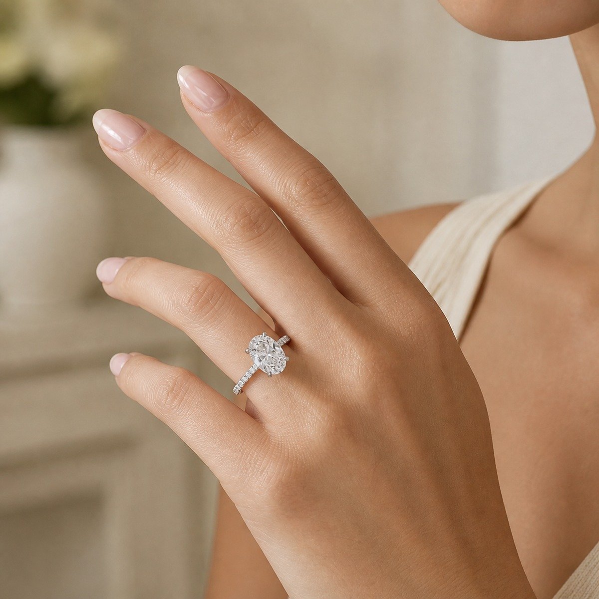 Oval Moissanite Pave Engagement Ring – 925 Silver - Image 3