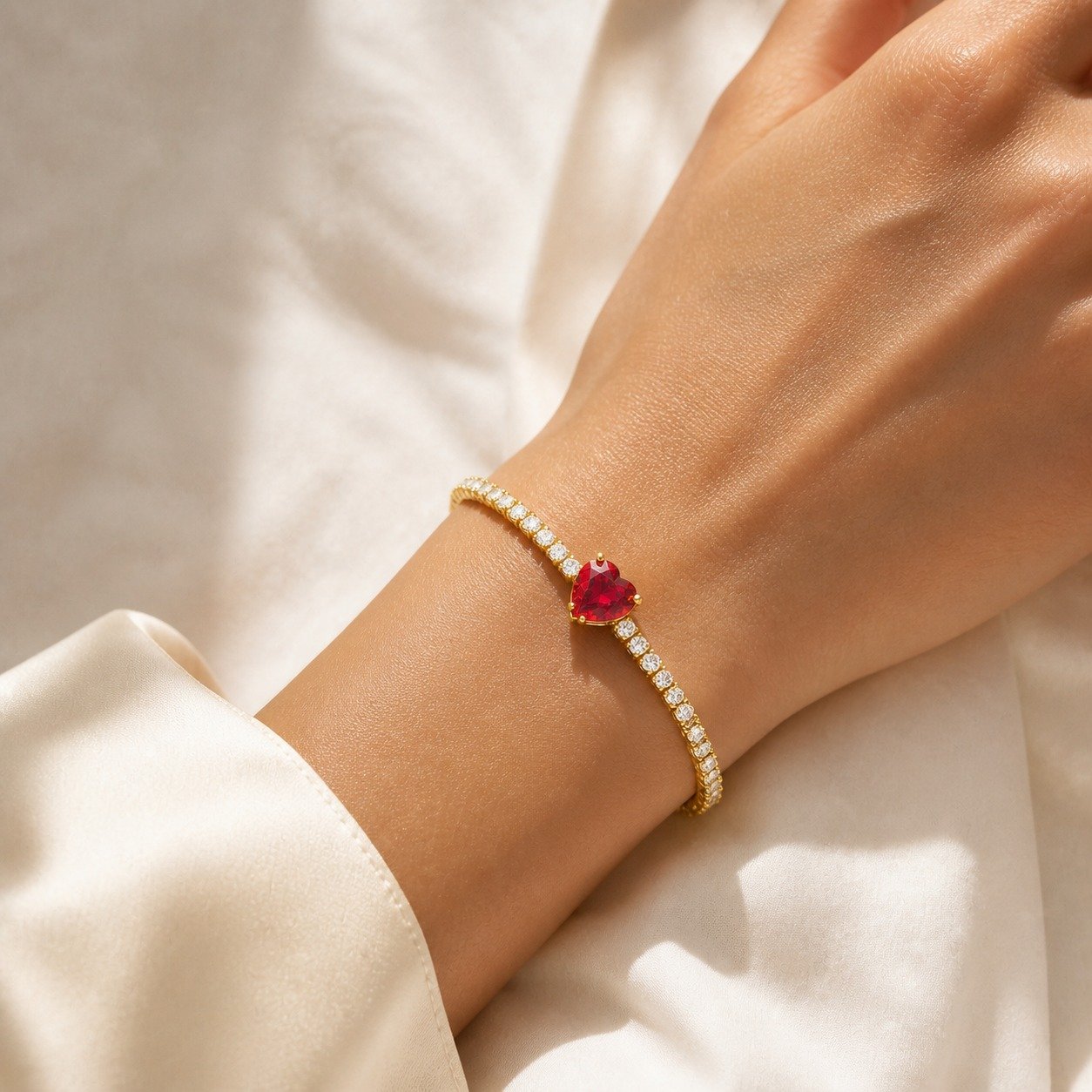 Red Heart CZ Tennis Bracelet – 18K Gold PVD - Image 4